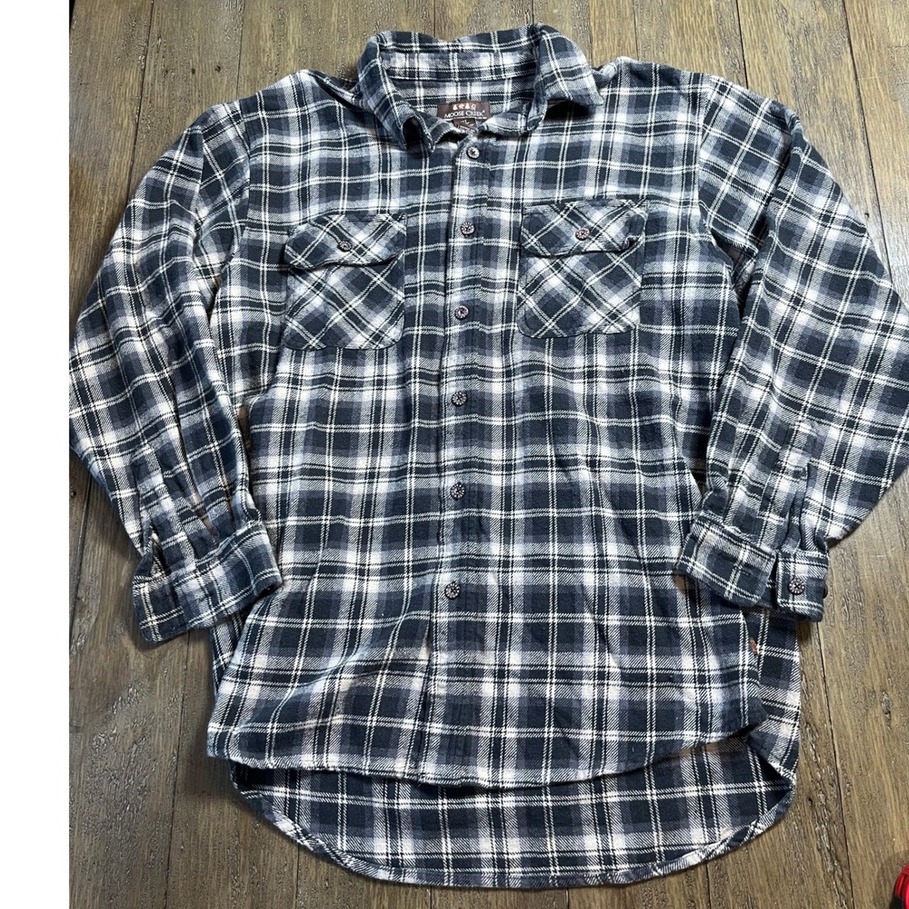 Moose Creek Flannel Shirt Mens XL Blue White Plaid Long Sleeve Cotton Button Up
